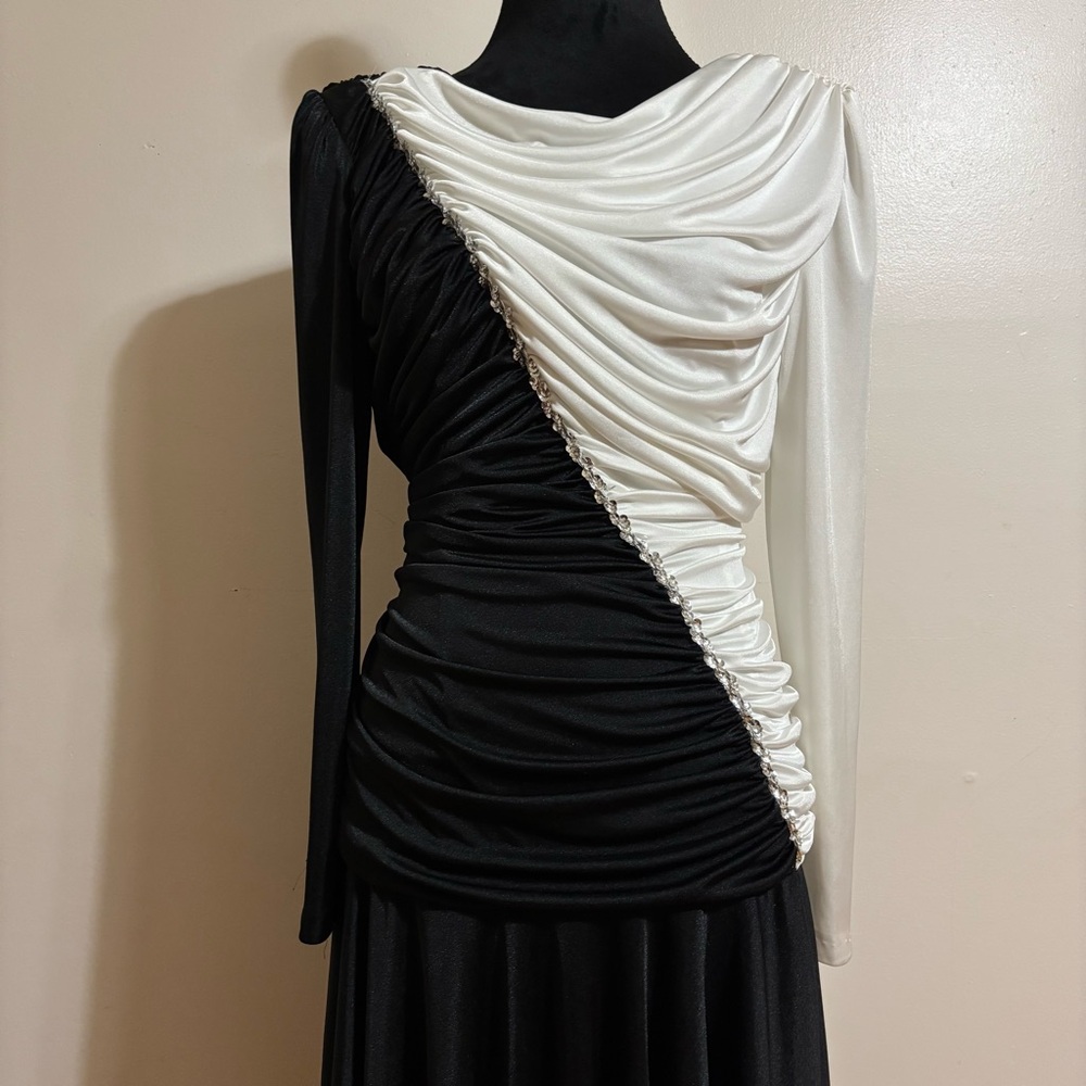 David Rose Black and White Ruched Dress